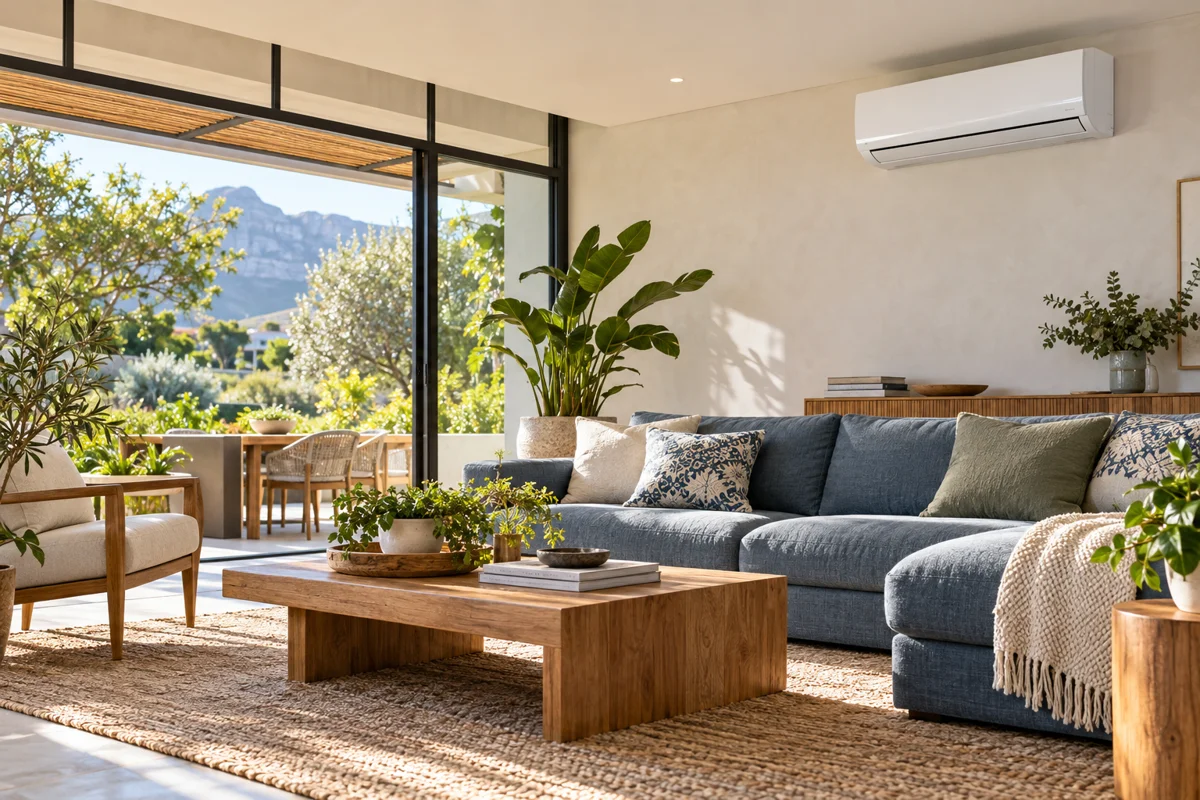 Wall-mounted air conditioner in a bright modern living room